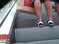 This is the video that features a sexy girl in jeans shorts and also amateur up skirt